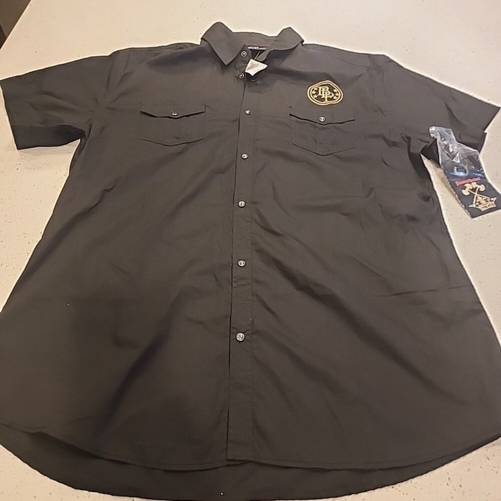 NWT Blac Lapel Premium Mens Pearl Snap Black Shirt 4X Cotton Pocket Short Sleeve